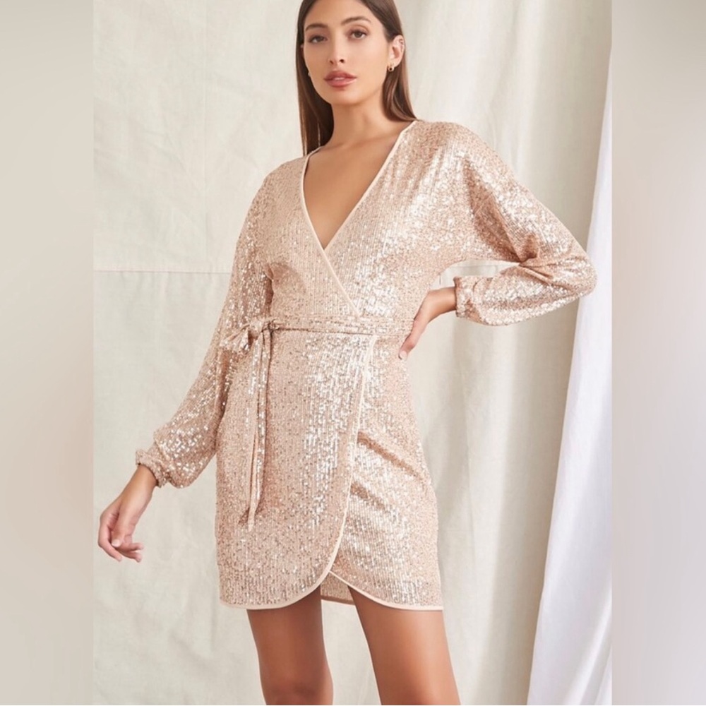 Forever 21 gold sequin belted wrap dress. NWT